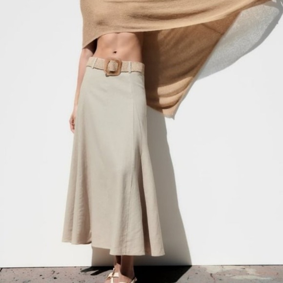 Zara Dresses & Skirts - Zara Linen Midi Blend Cape Skirt